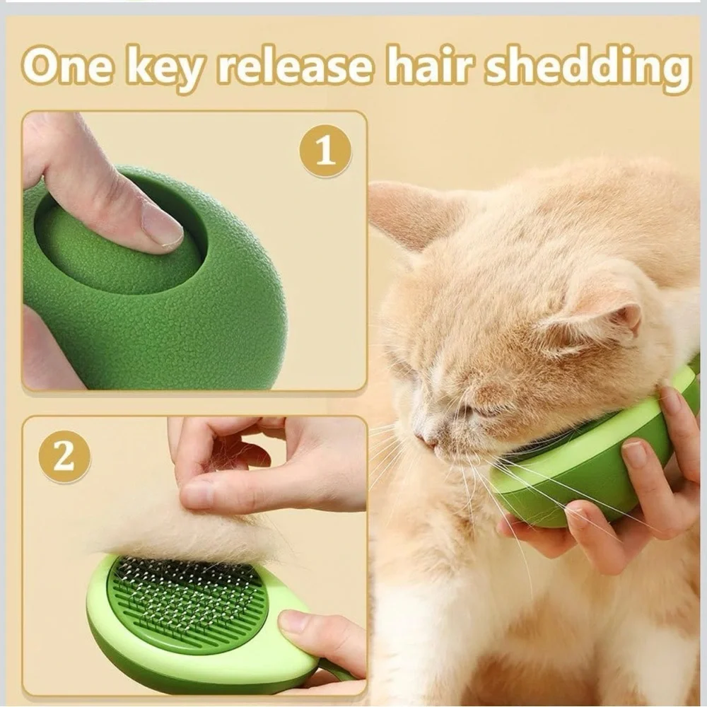 Fruit Shape Lemon Pet Grooming Brush One-Key Release Shedding, Stainless Pins